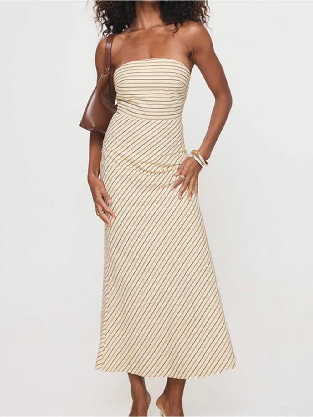 Princess Polly Strapless Cream Dress with Brown Stripes